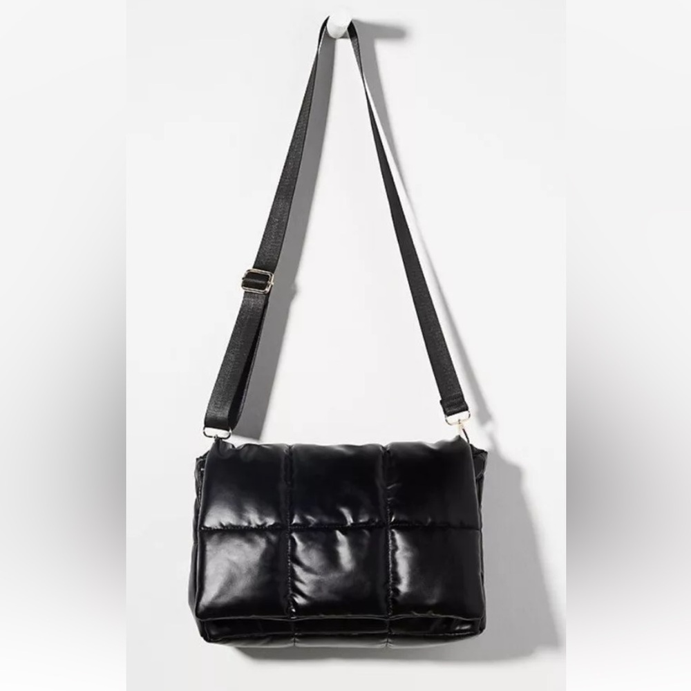 Anthropologie Black Edison Foldover Quilted Shoulder Bag - Picture 1 of 6